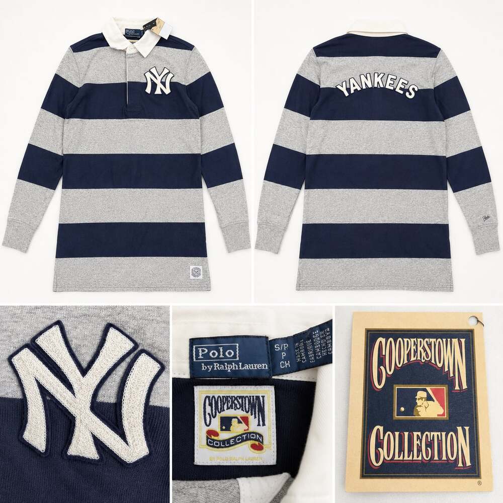 Ralph Lauren Cooperstown New York Yankees Striped Long Sleeve  Polo Shirt